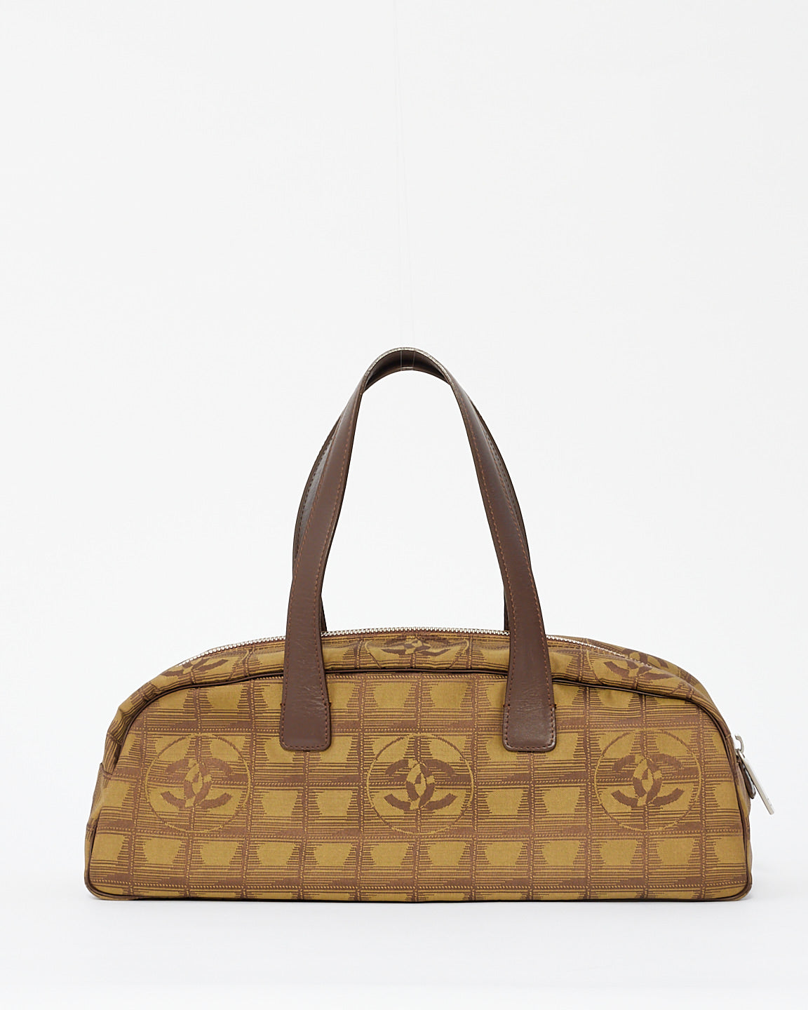 Chanel Brown Logo New Line Canvas Bowler Tote Bag