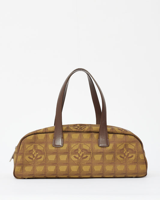 Chanel Brown Logo New Line Canvas Bowler Tote Bag