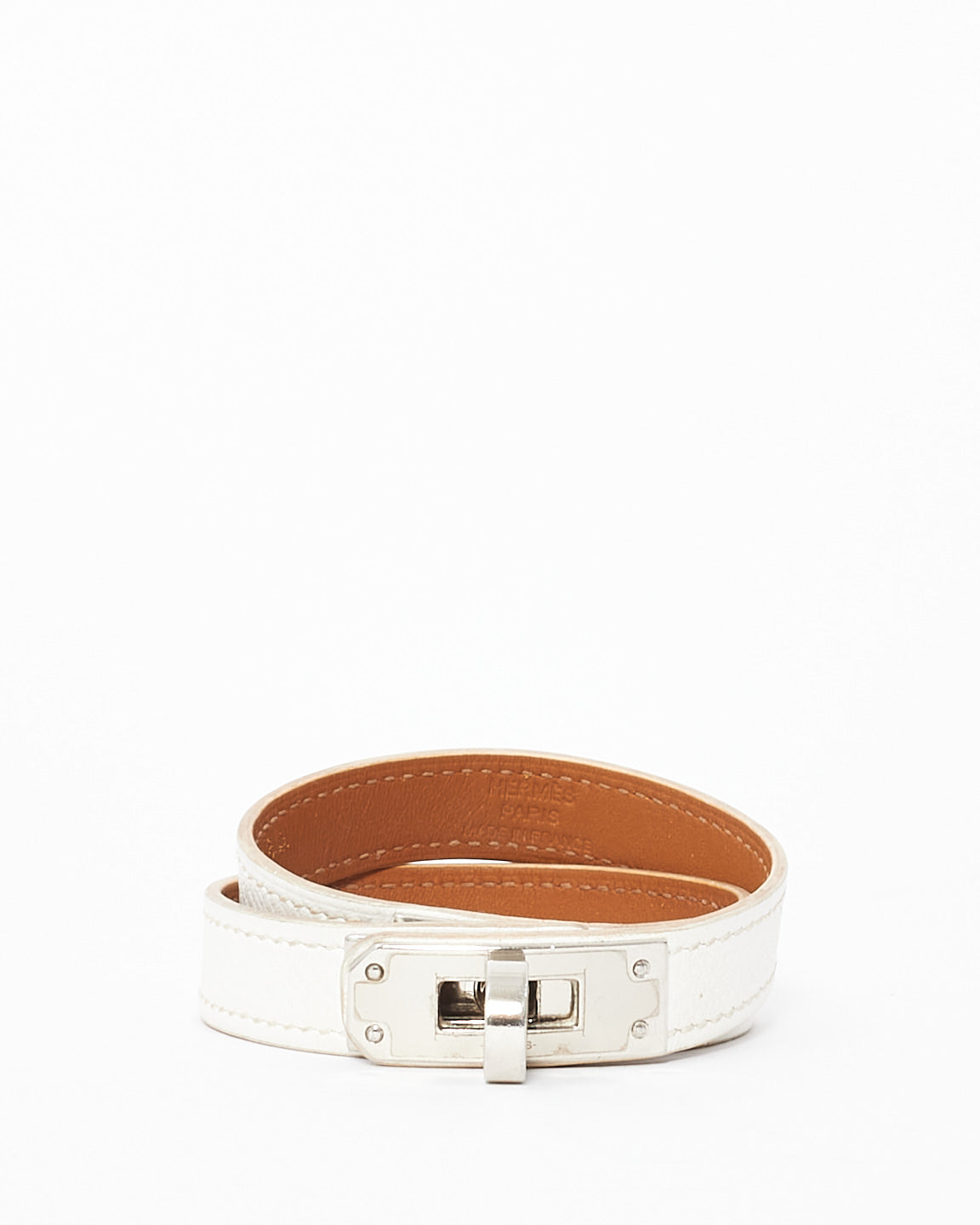 Hermès White Leather Kelly Double Tour Bracelet SHW