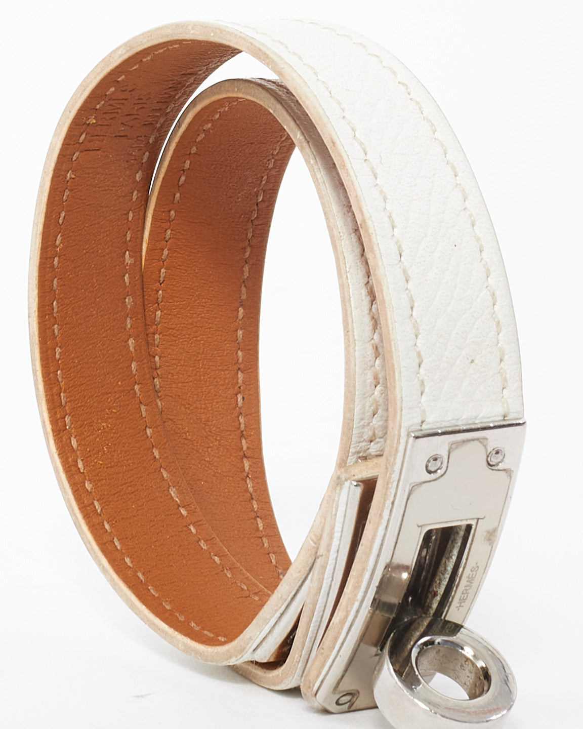 Hermès White Leather Kelly Double Tour Bracelet SHW