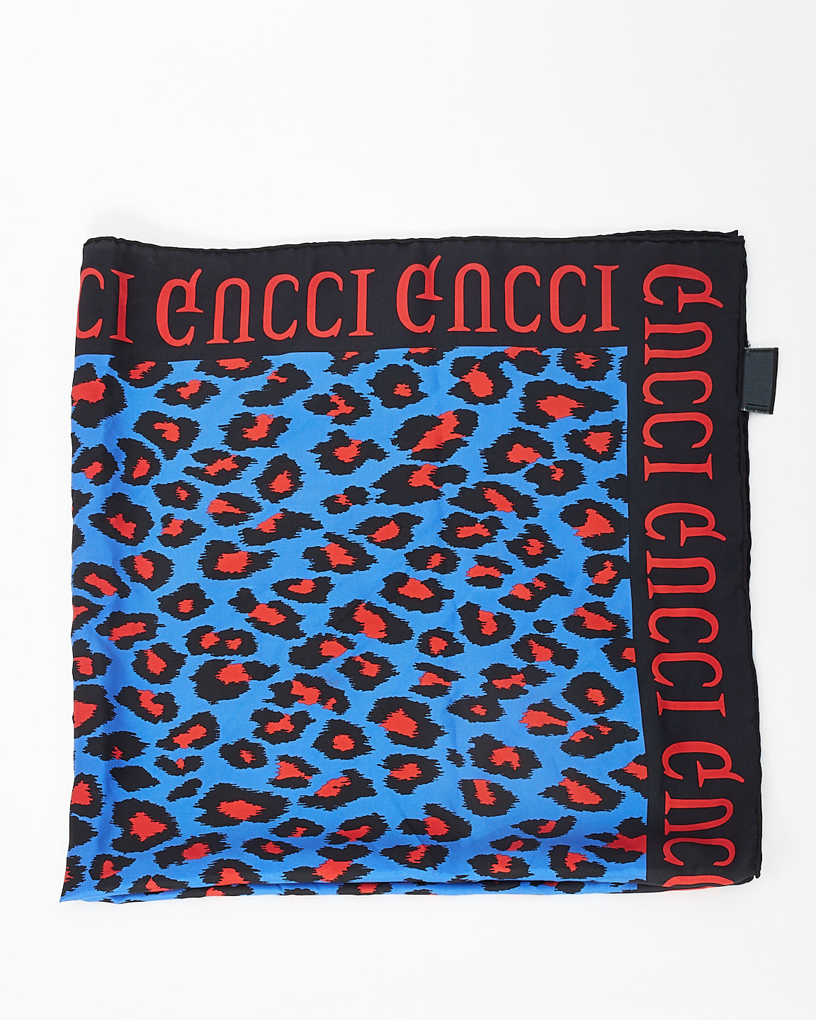 Gucci Blue & Red Leopard Print Silk Scarf