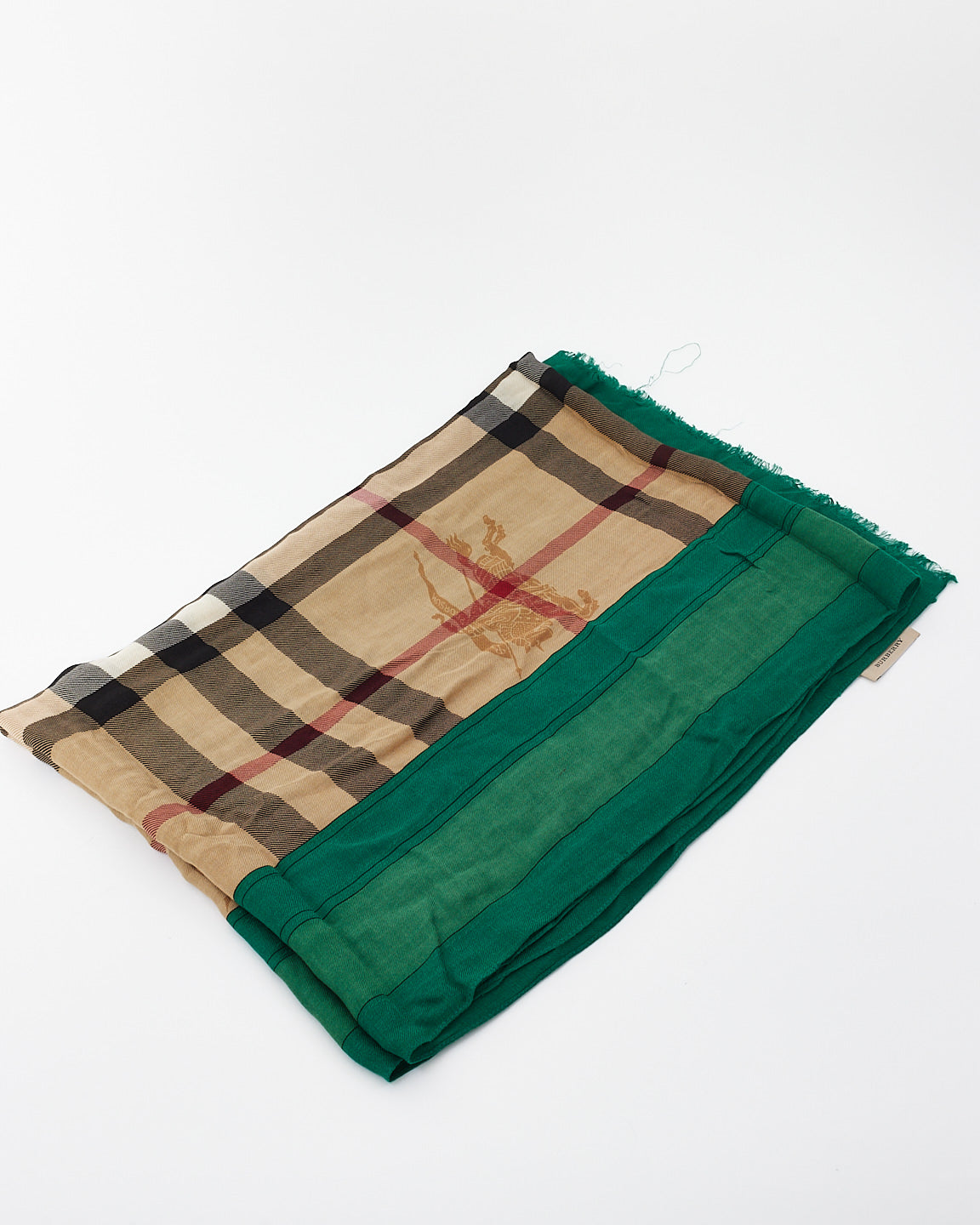 Burberry Beige & Green Check Print Cotton Scarf