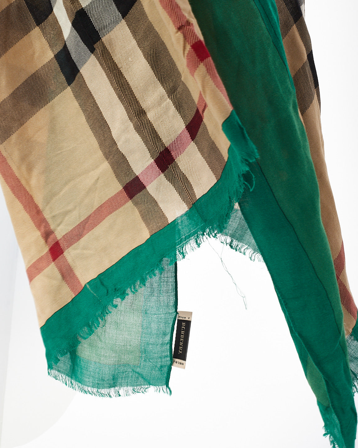 Burberry Beige & Green Check Print Cotton Scarf