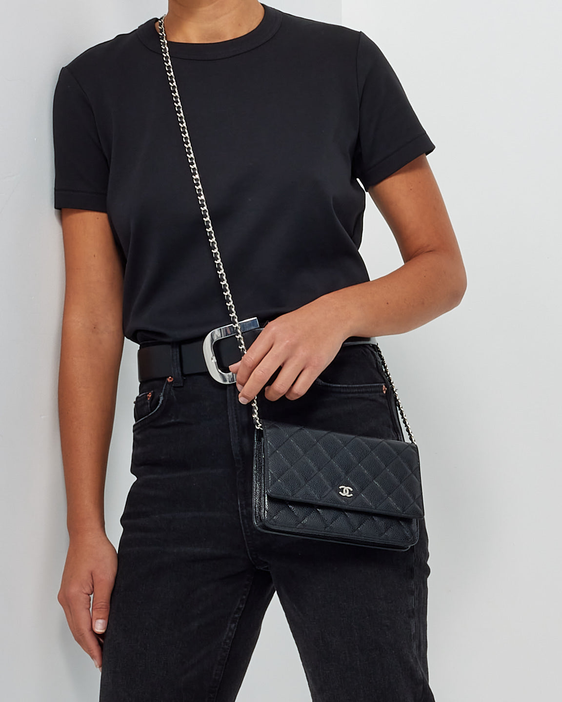 Chanel Black Caviar Leather Wallet on Chain with SHW