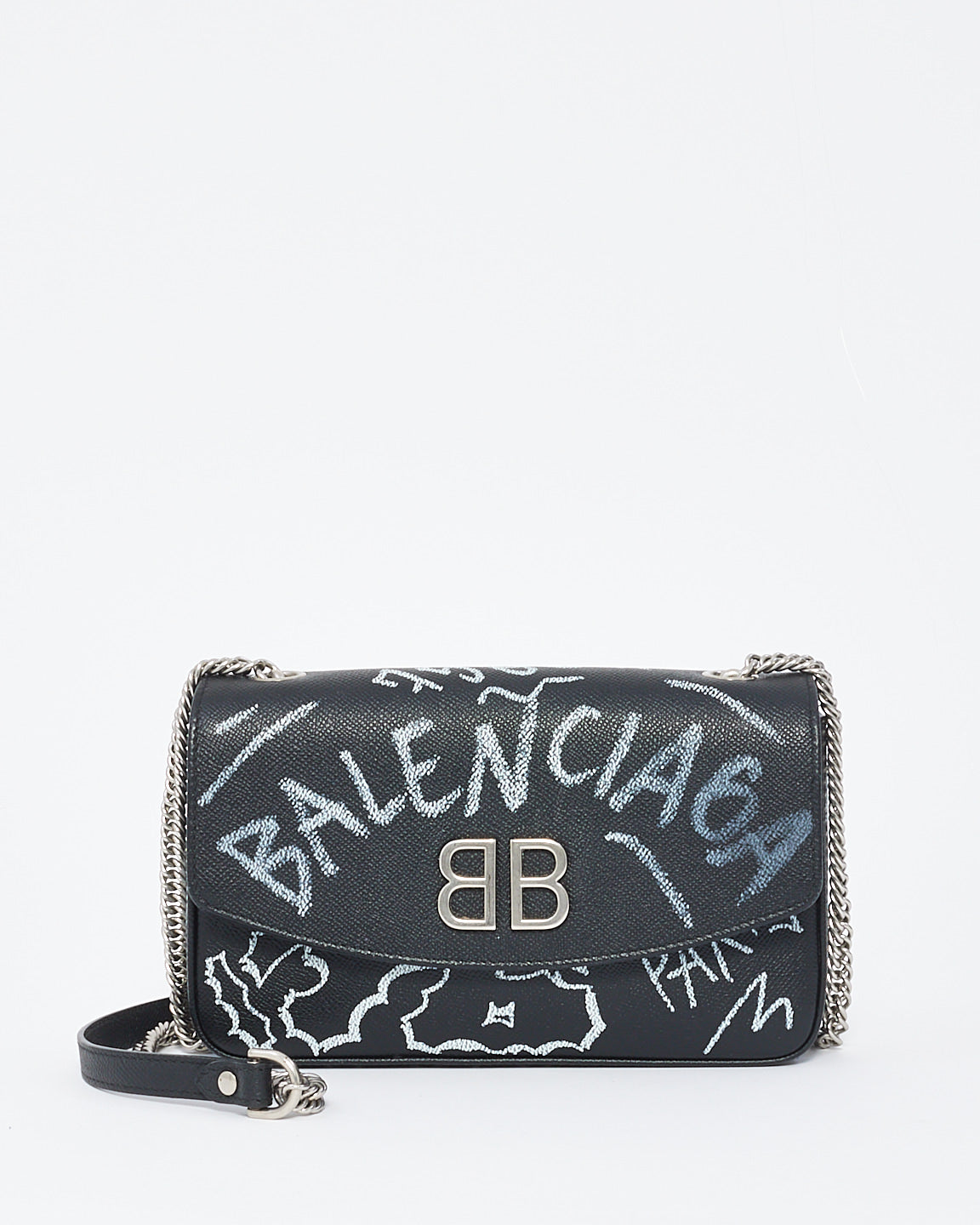 Balenciaga Sac à chaîne BB Graffiti en cuir noir