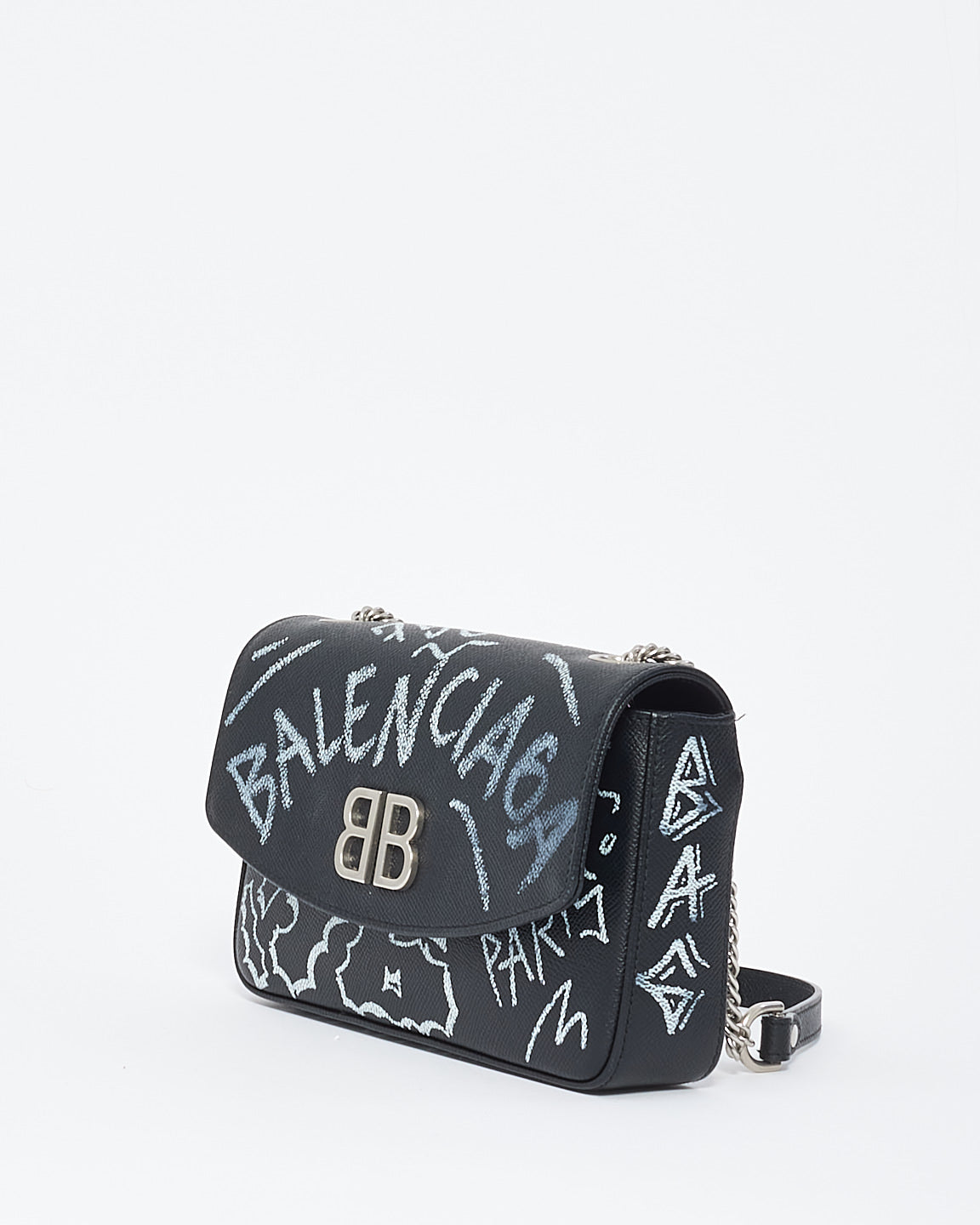 Balenciaga Sac à chaîne BB Graffiti en cuir noir