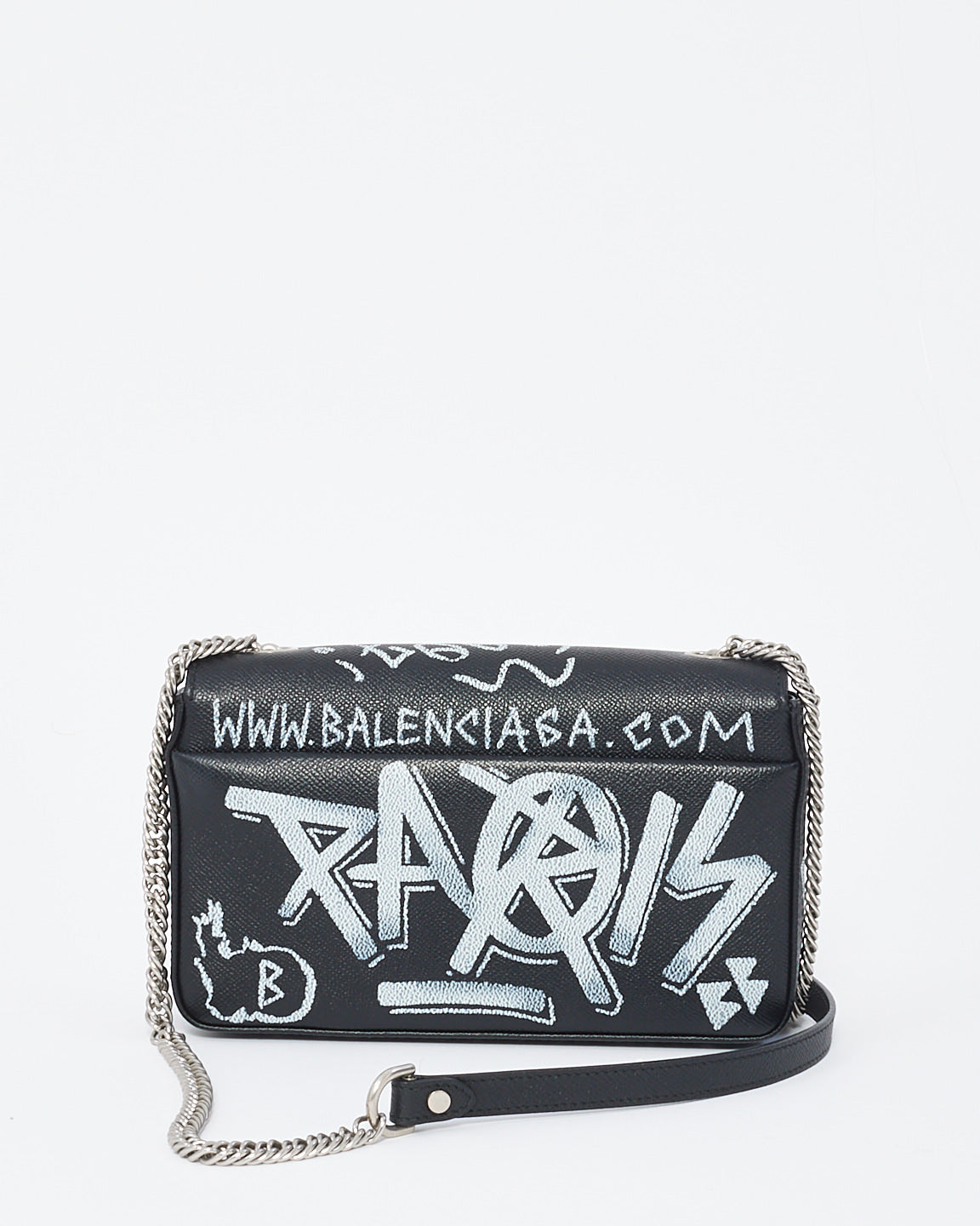 Balenciaga Sac à chaîne BB Graffiti en cuir noir