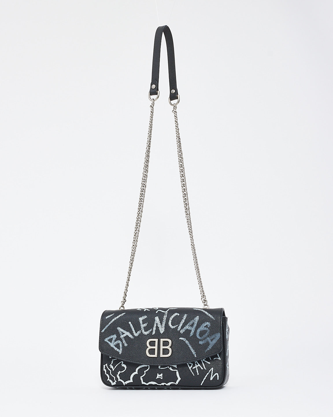 Balenciaga Sac à chaîne BB Graffiti en cuir noir