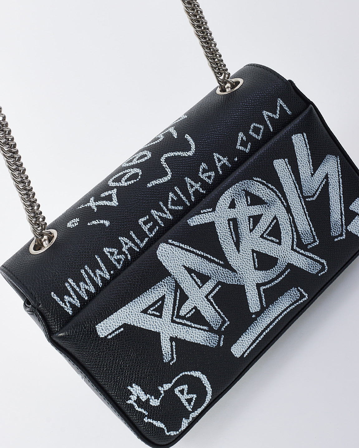 Balenciaga Sac à chaîne BB Graffiti en cuir noir