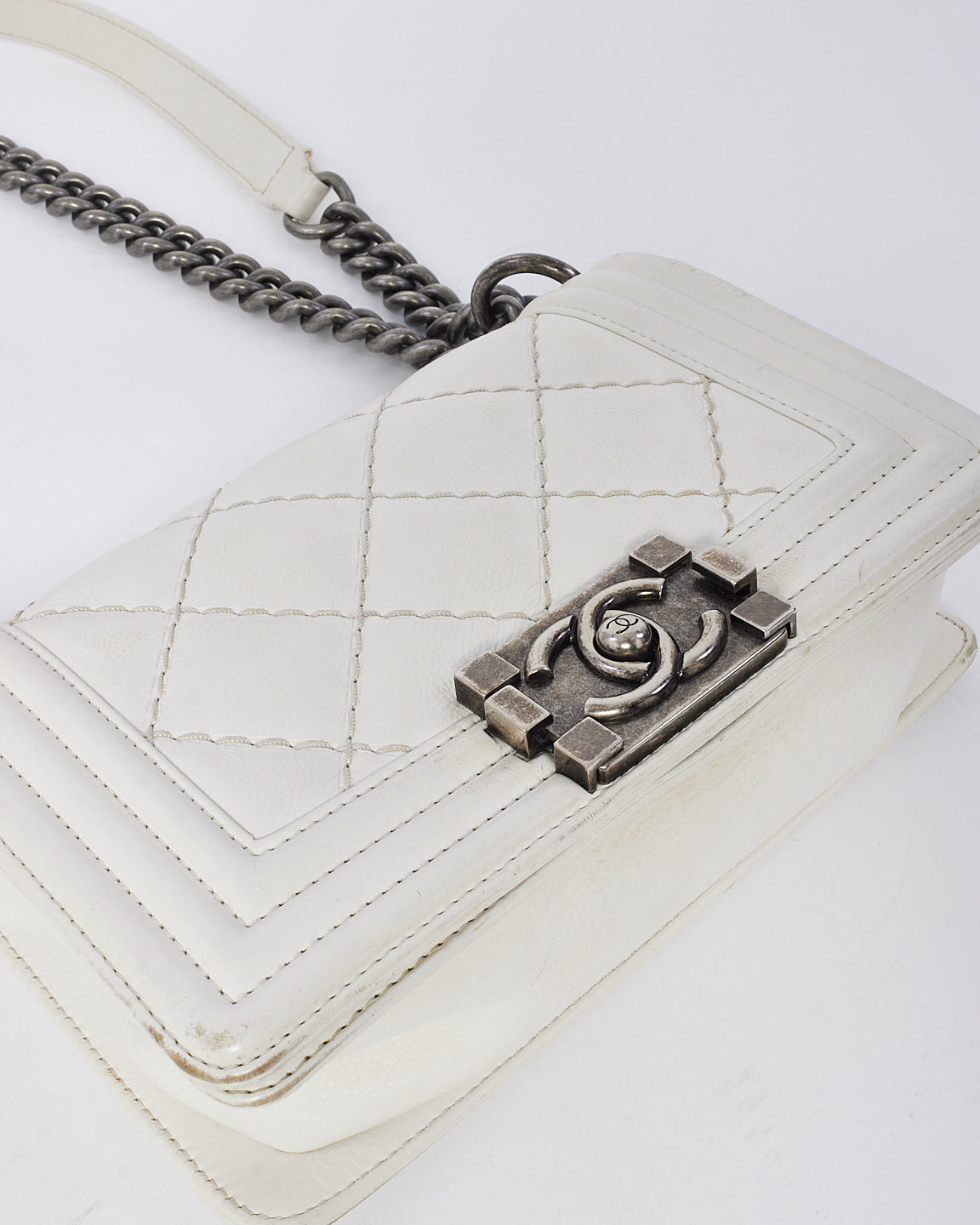 Chanel White Quilted Lambskin Small Boy Bag SHW