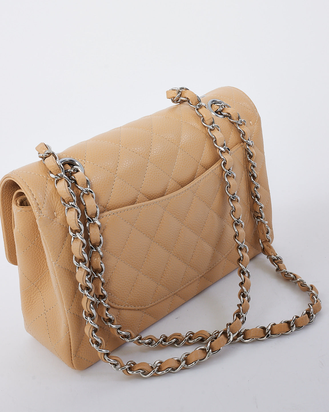 Chanel Beige Caviar Leather Small Classic Double Flap Shoulder Bag with SHW