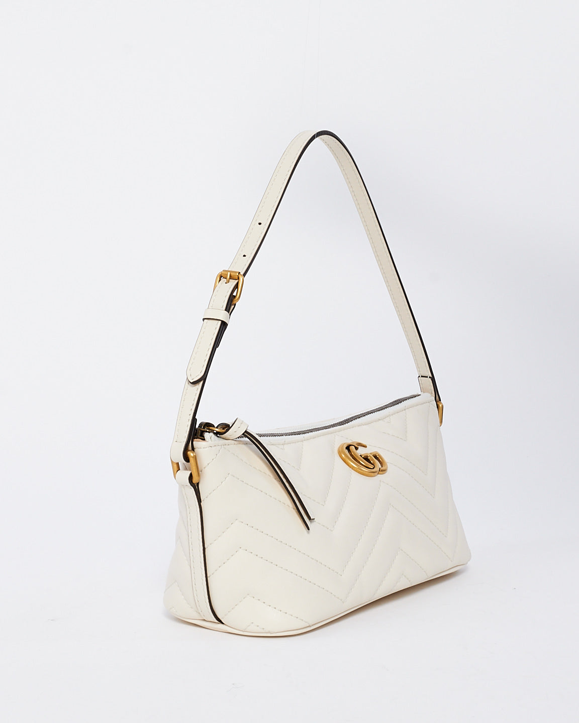 Gucci White Matelassé Leather GG Marmont Shoulder Bag