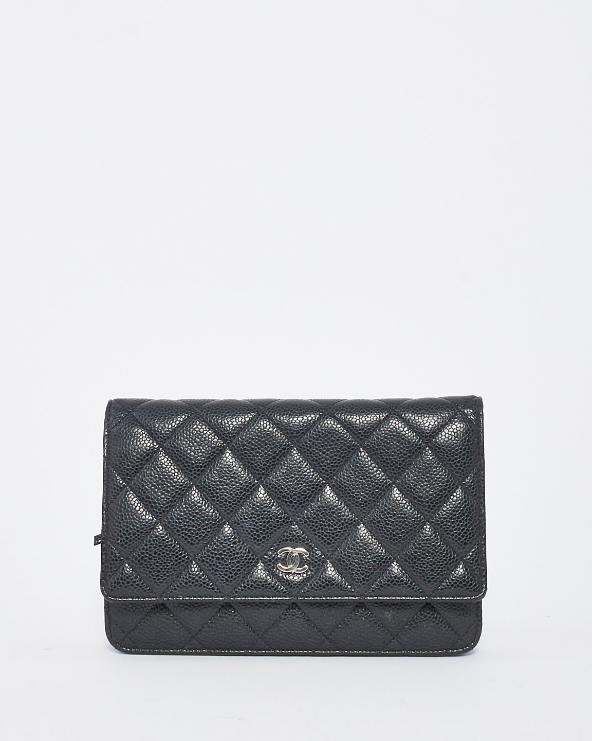 Portefeuille en cuir caviar noir Chanel sur chaîne avec SHW