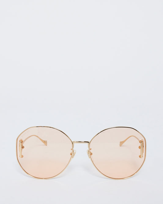 Gucci Gold Metal Frame Light Pink Lense GG Logo Sunglasses GG1206SA