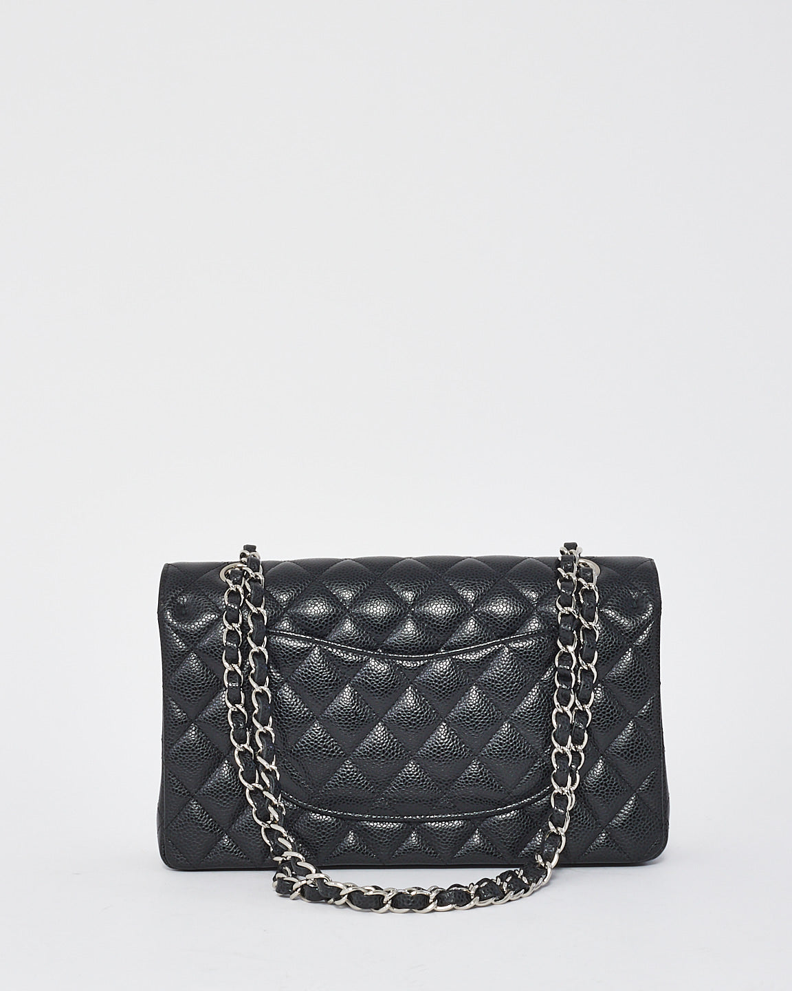 Sac à double rabat classique moyen en cuir caviar noir Chanel SHW