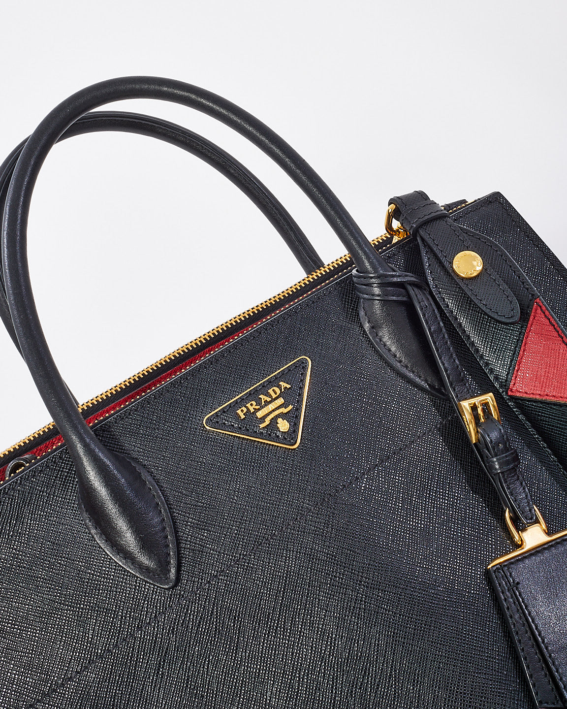 Prada Black & Red Saffiano Geometric-Strap Tote Bag