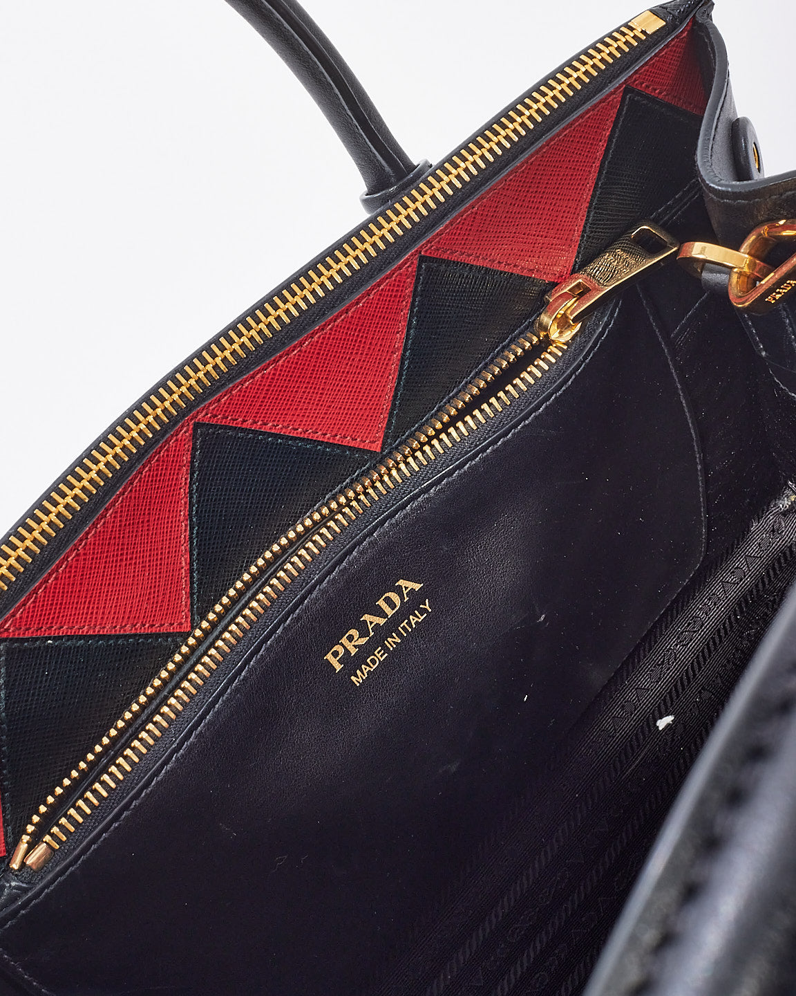 Prada Black & Red Saffiano Geometric-Strap Tote Bag