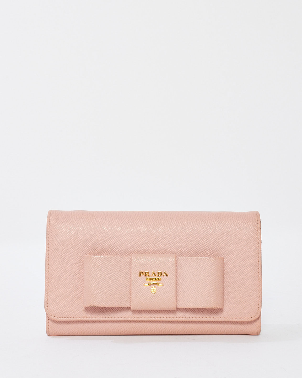 Prada Pink Saffiano Leather Bow Wallet On Chain