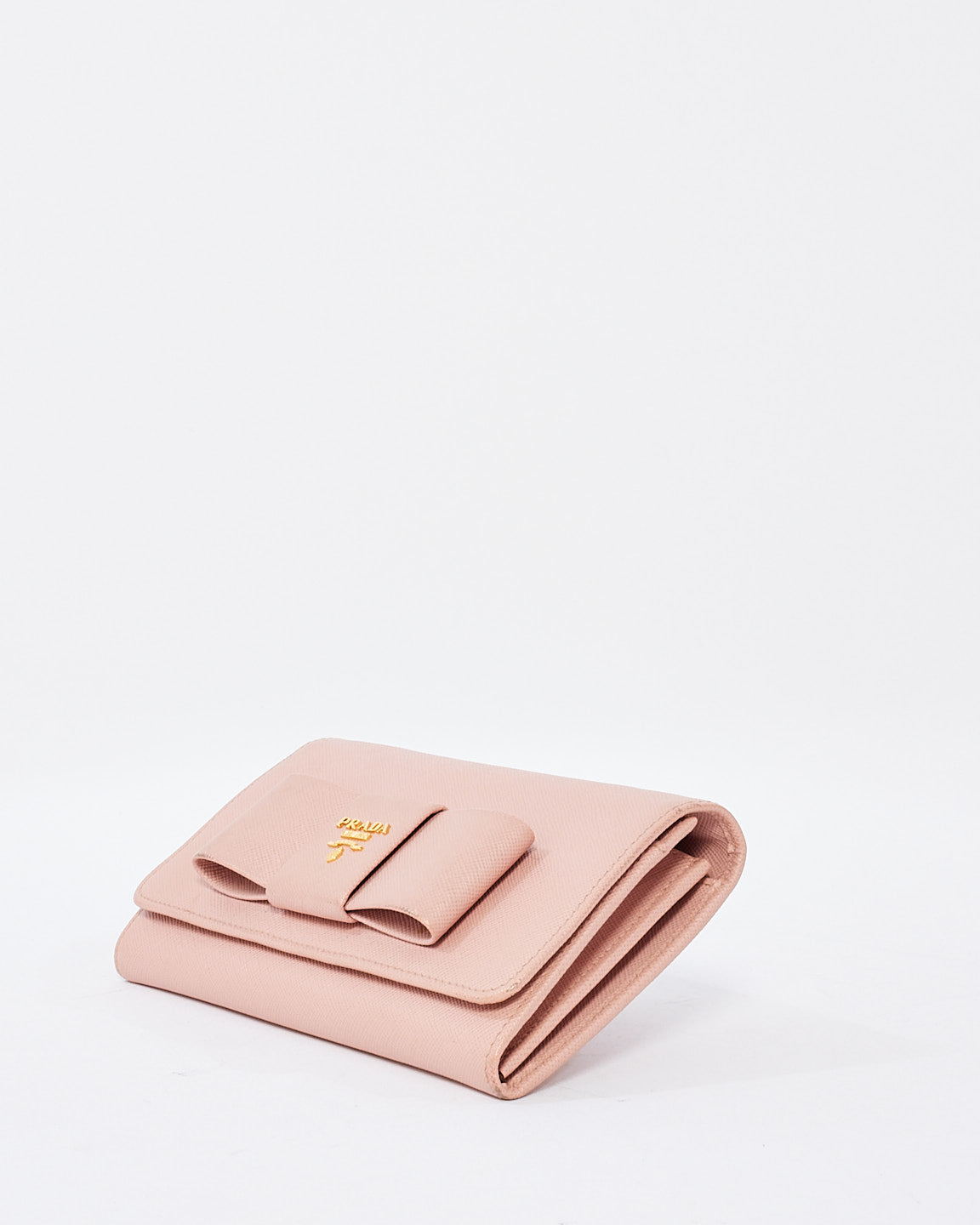 Prada Pink Saffiano Leather Bow Wallet On Chain