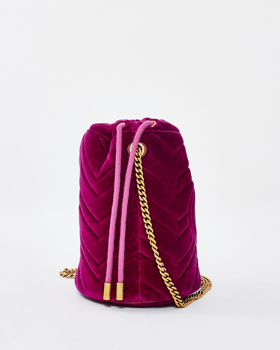 Gucci Fuchsia Velvet GG Marmont Mini Bucket Bag