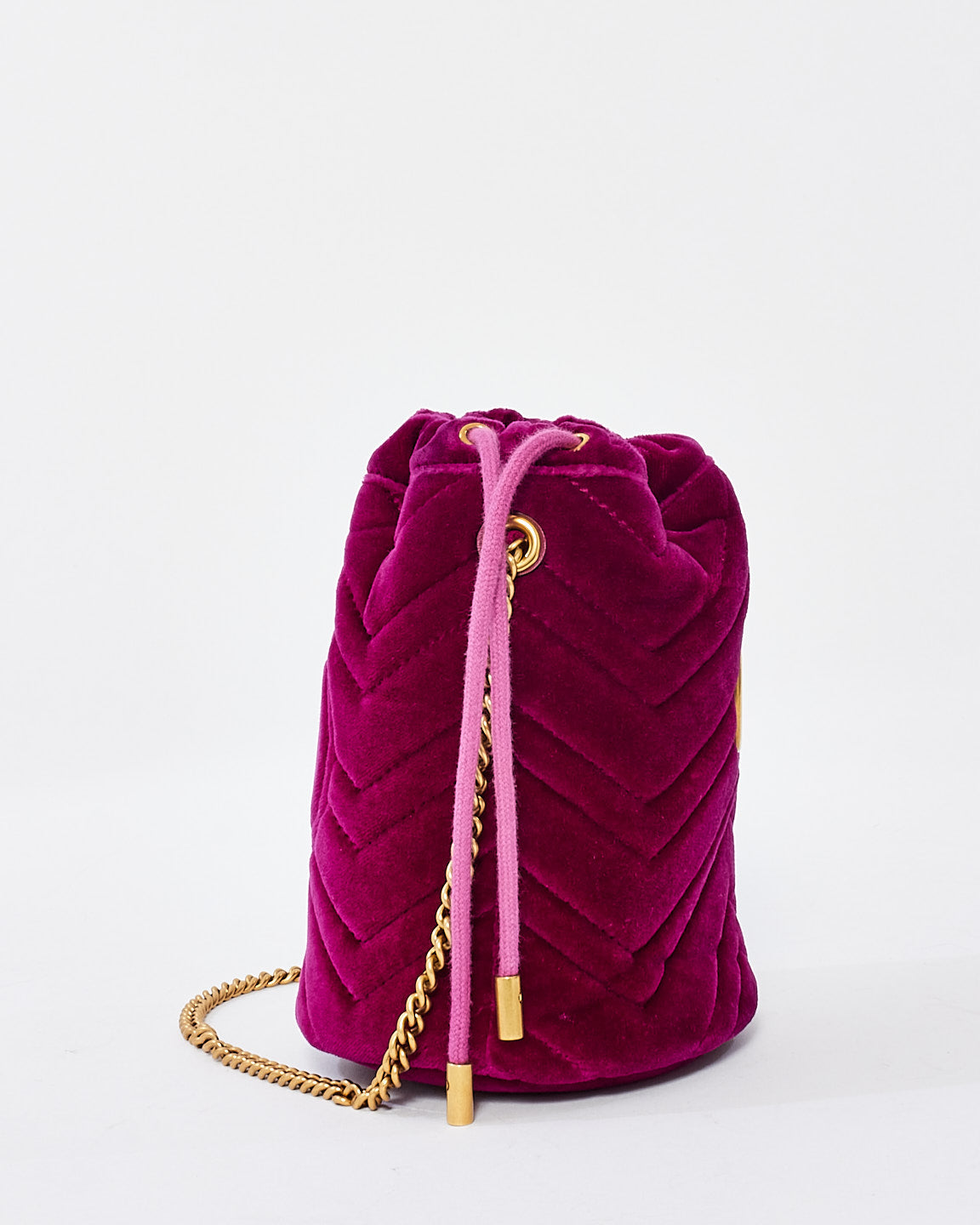 Gucci Fuchsia Velvet GG Marmont Mini Bucket Bag