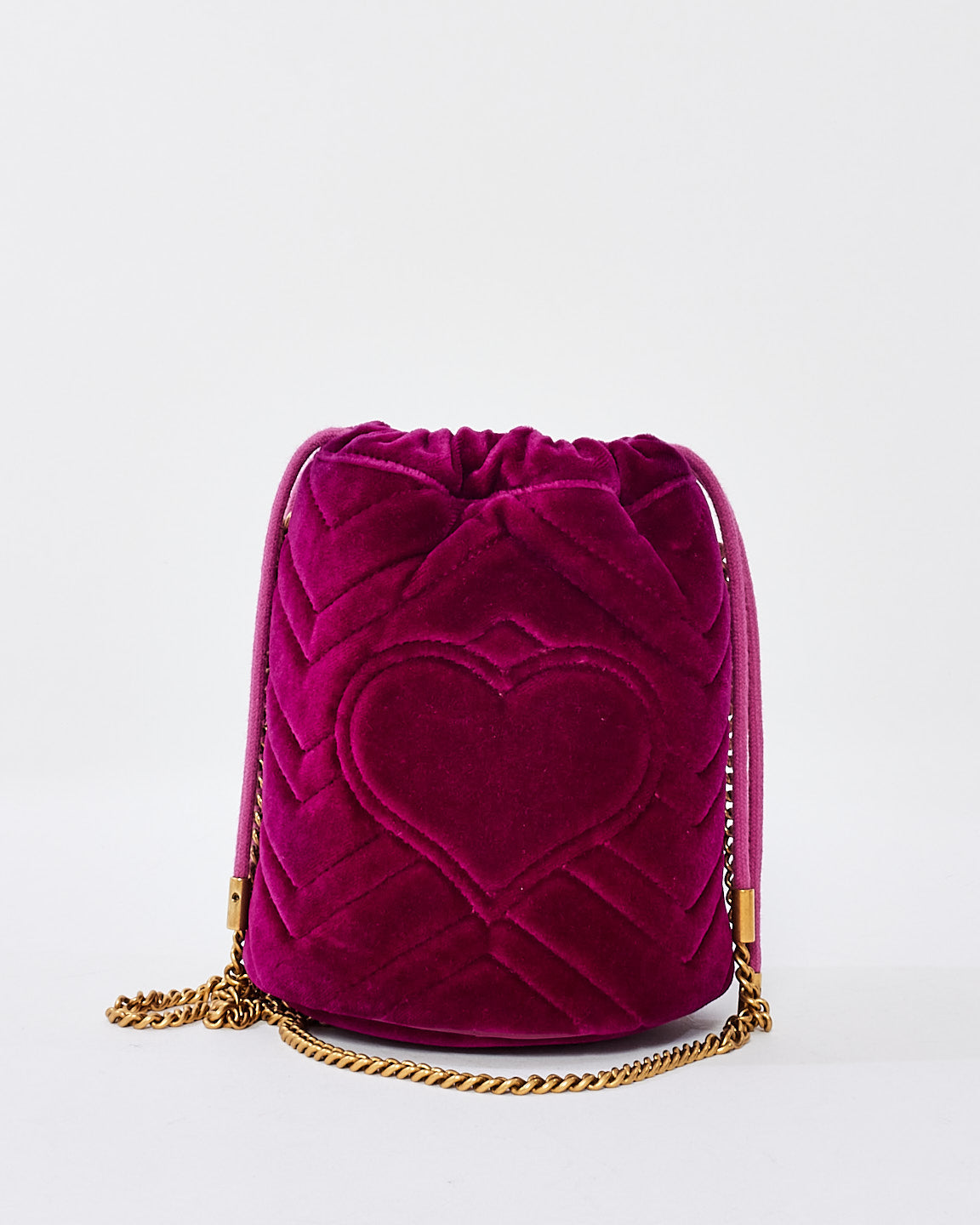 Gucci Fuchsia Velvet GG Marmont Mini Bucket Bag