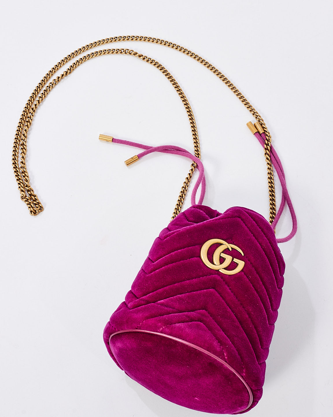 Gucci Fuchsia Velvet GG Marmont Mini Bucket Bag