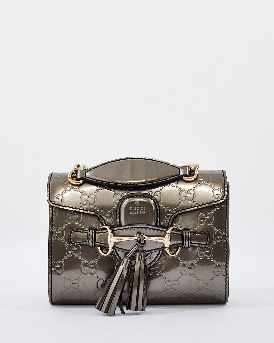 Gucci Gunmetal Shiny Leather Emily Guccissima Crossbody Bag