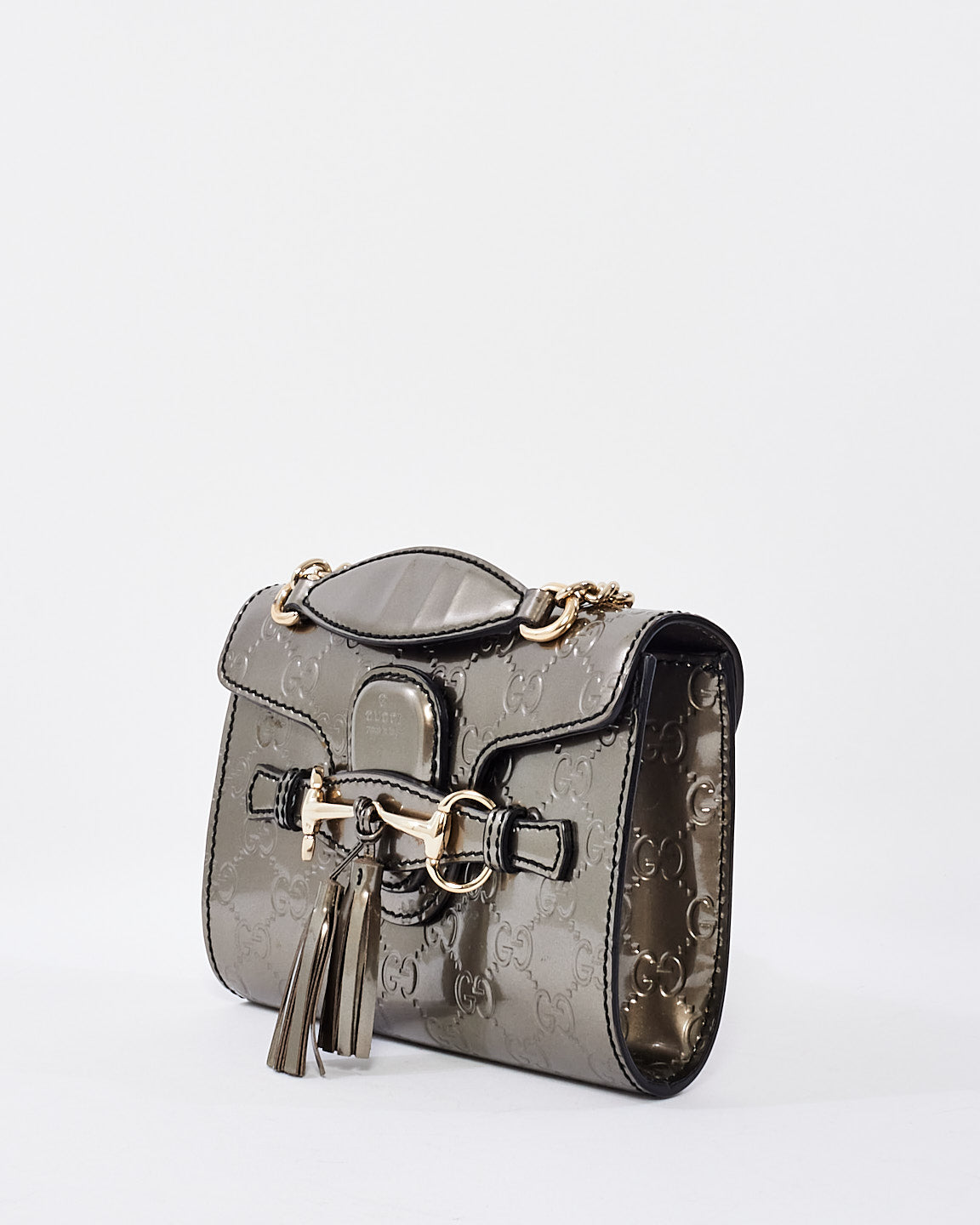 Gucci Gunmetal Shiny Leather Emily Guccissima Crossbody Bag