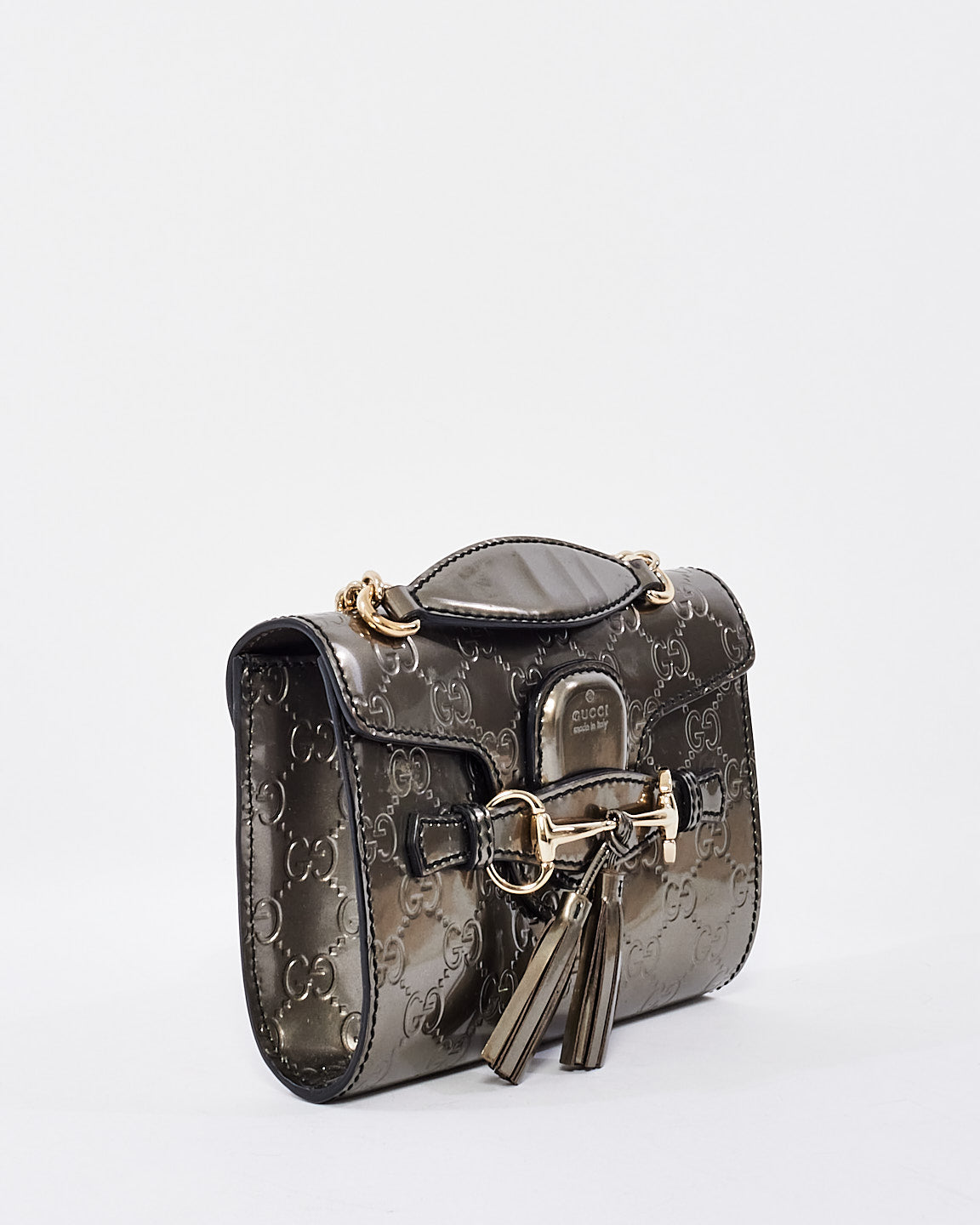 Gucci Gunmetal Shiny Leather Emily Guccissima Crossbody Bag