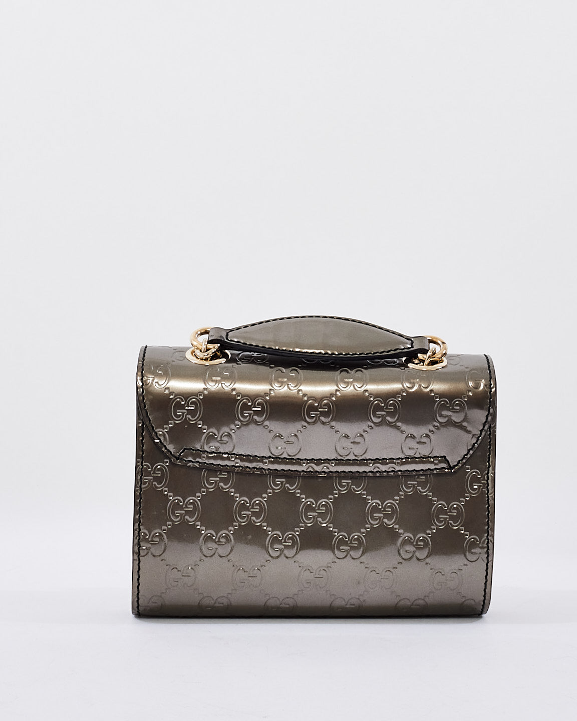 Gucci Gunmetal Shiny Leather Emily Guccissima Crossbody Bag