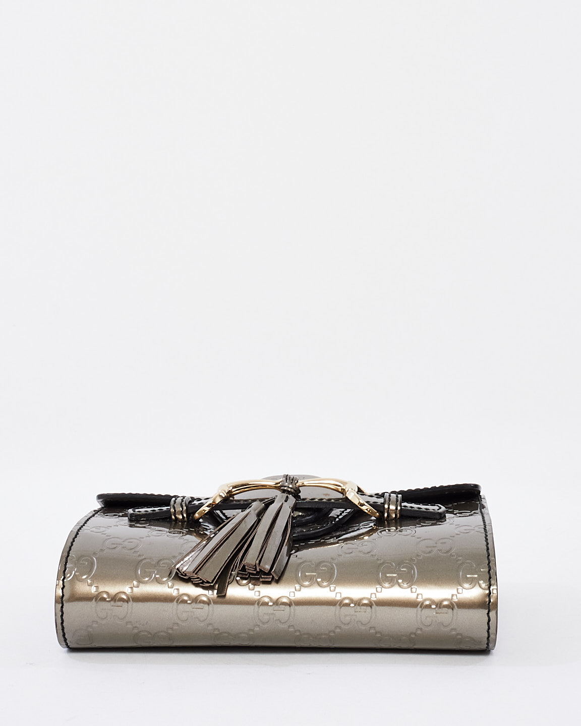 Gucci Gunmetal Shiny Leather Emily Guccissima Crossbody Bag