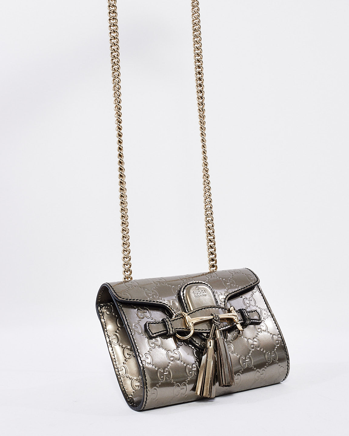 Gucci Gunmetal Shiny Leather Emily Guccissima Crossbody Bag