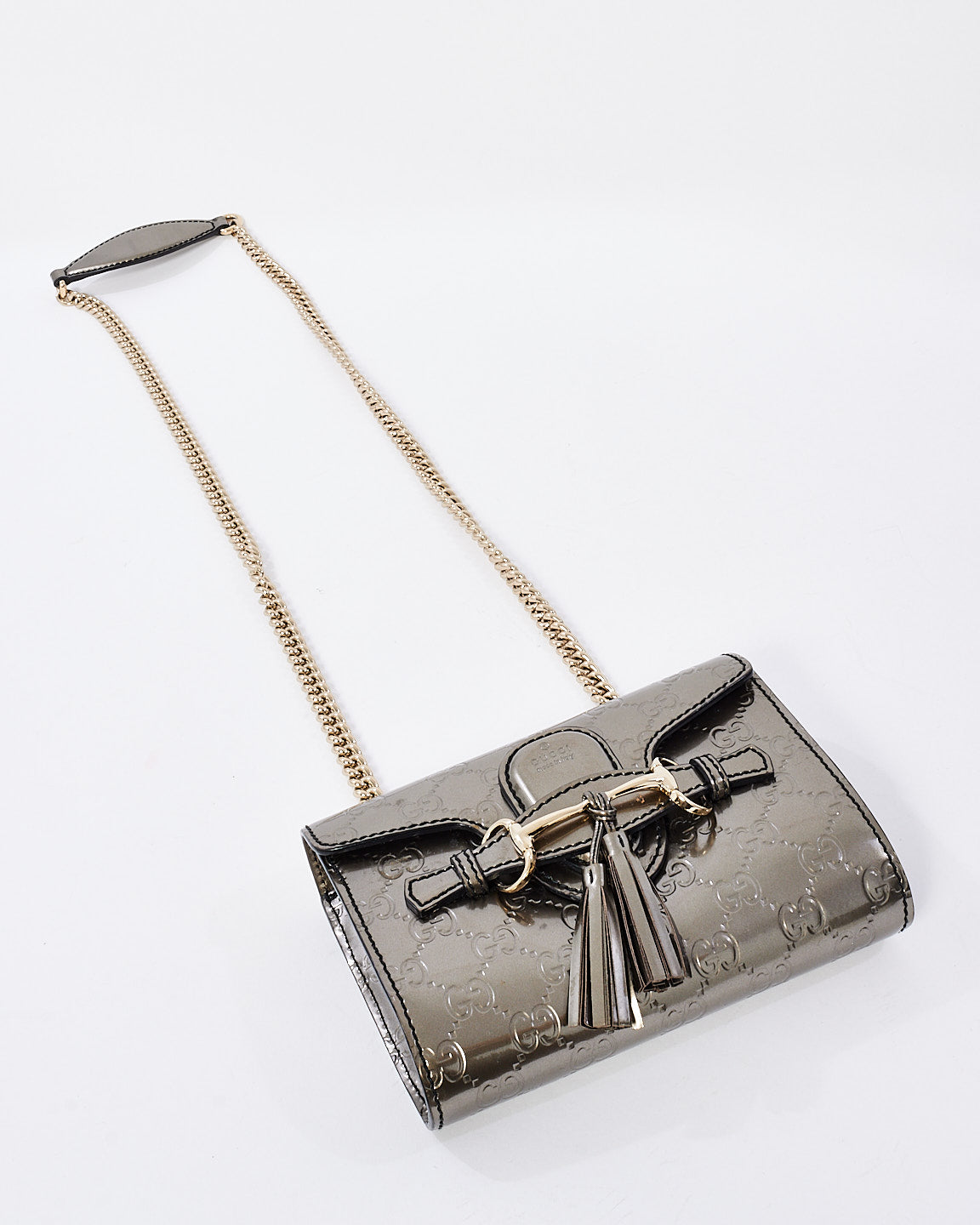 Gucci Gunmetal Shiny Leather Emily Guccissima Crossbody Bag