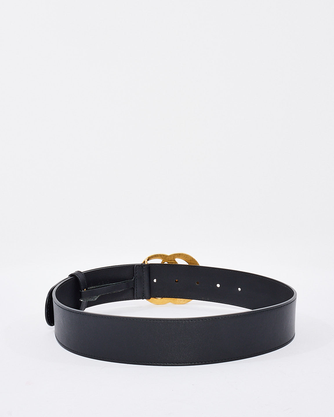 Gucci Black Smooth Leather Brushed Gold Double GG Marmont Belt - 75/30