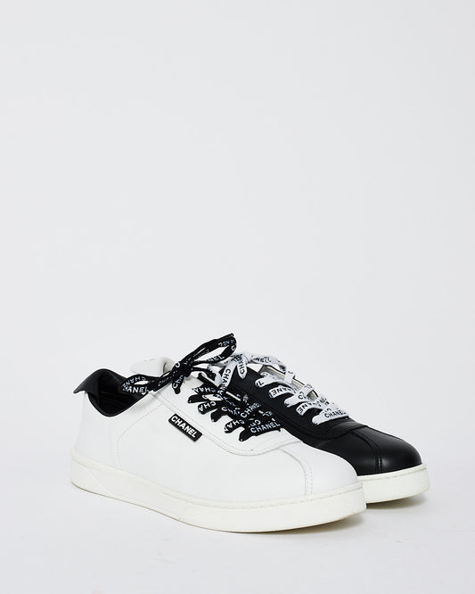 Chanel Men's Black & White Leather Logo Low Top Sneakers -  43