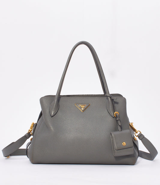 Prada Grey Vitello Daino Medium Top-Handle Tote Bag