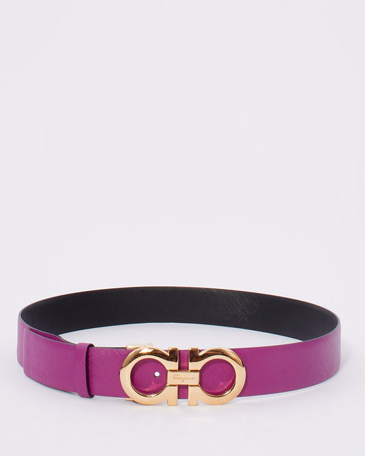 Salvatore Ferragamo Purple & Black Leather Reversible Adjustable Gancini Belt