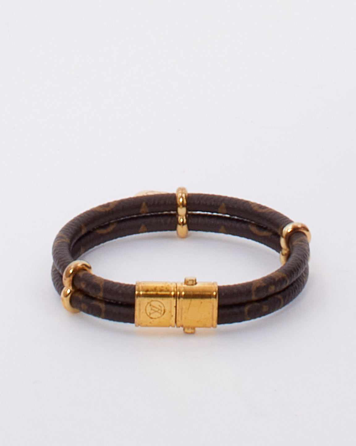 Louis Vuitton Monogram Canvas and Golden Metal Leather Keep It Twice Bracelet