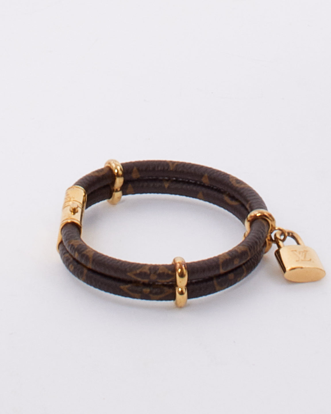 Louis Vuitton Monogram Canvas and Golden Metal Leather Keep It Twice Bracelet