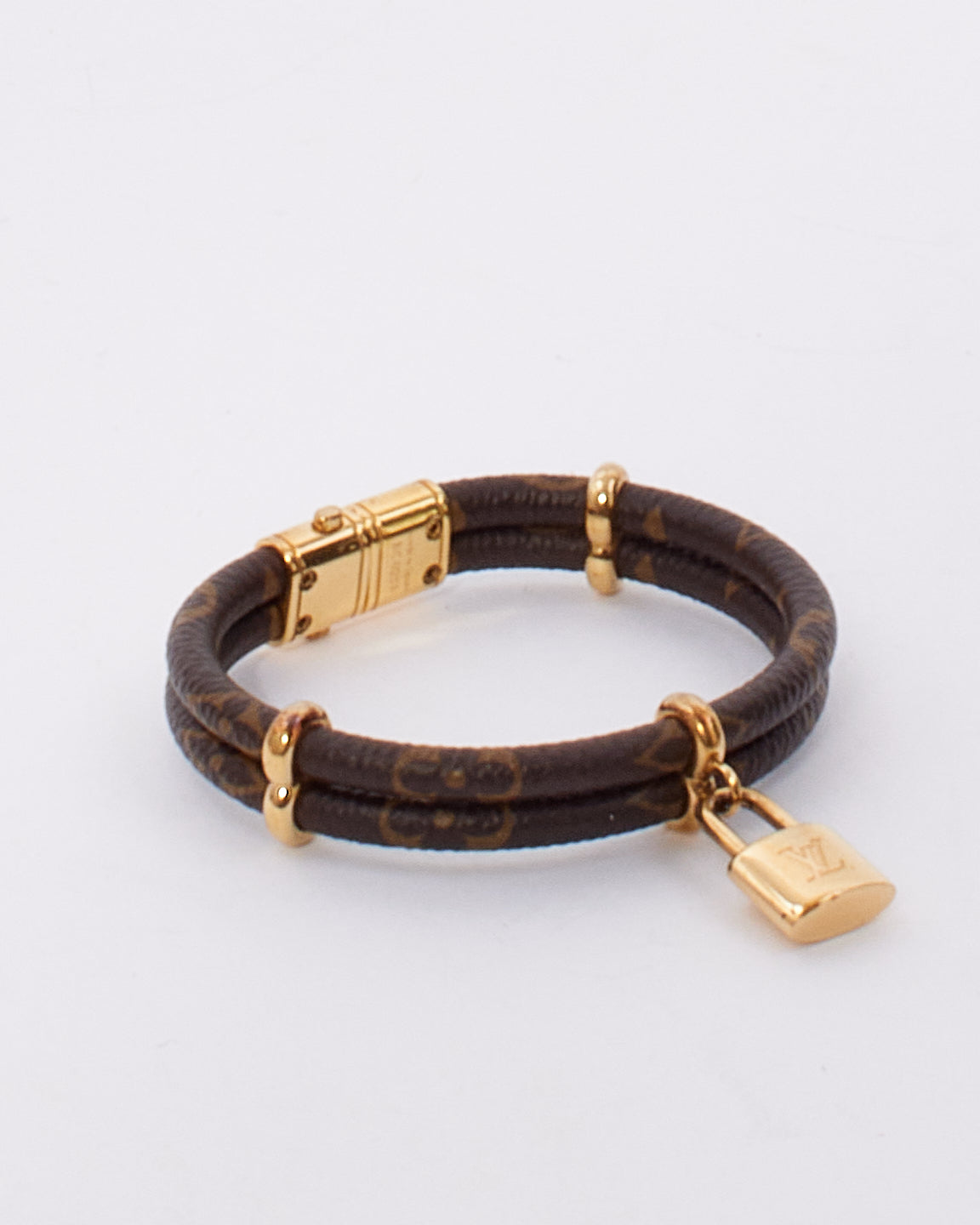 Louis Vuitton Monogram Canvas and Golden Metal Leather Keep It Twice Bracelet