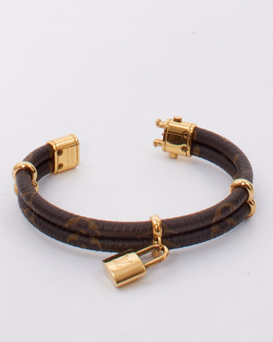 Louis Vuitton Monogram Canvas and Golden Metal Leather Keep It Twice Bracelet