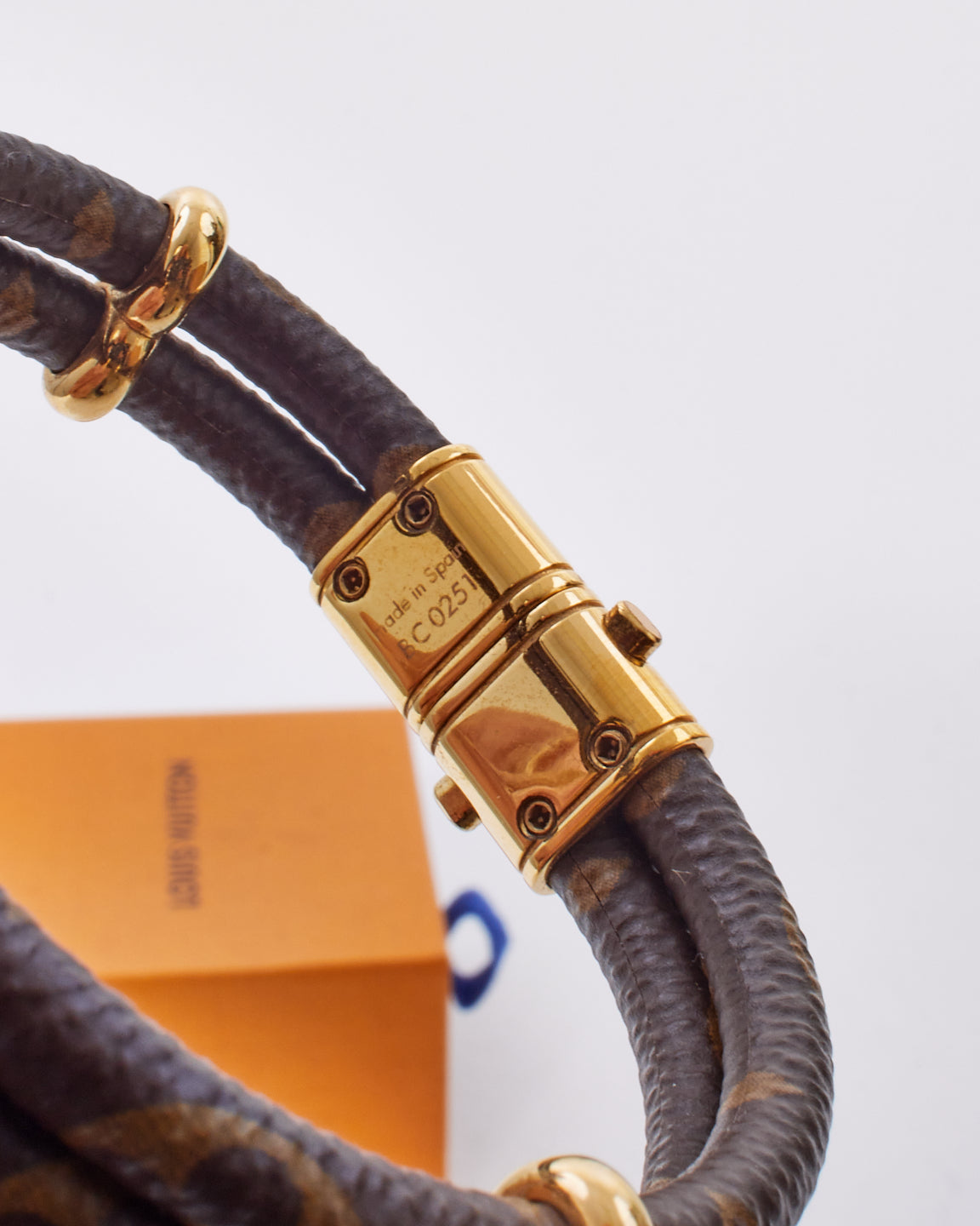 Louis Vuitton Monogram Canvas and Golden Metal Leather Keep It Twice Bracelet