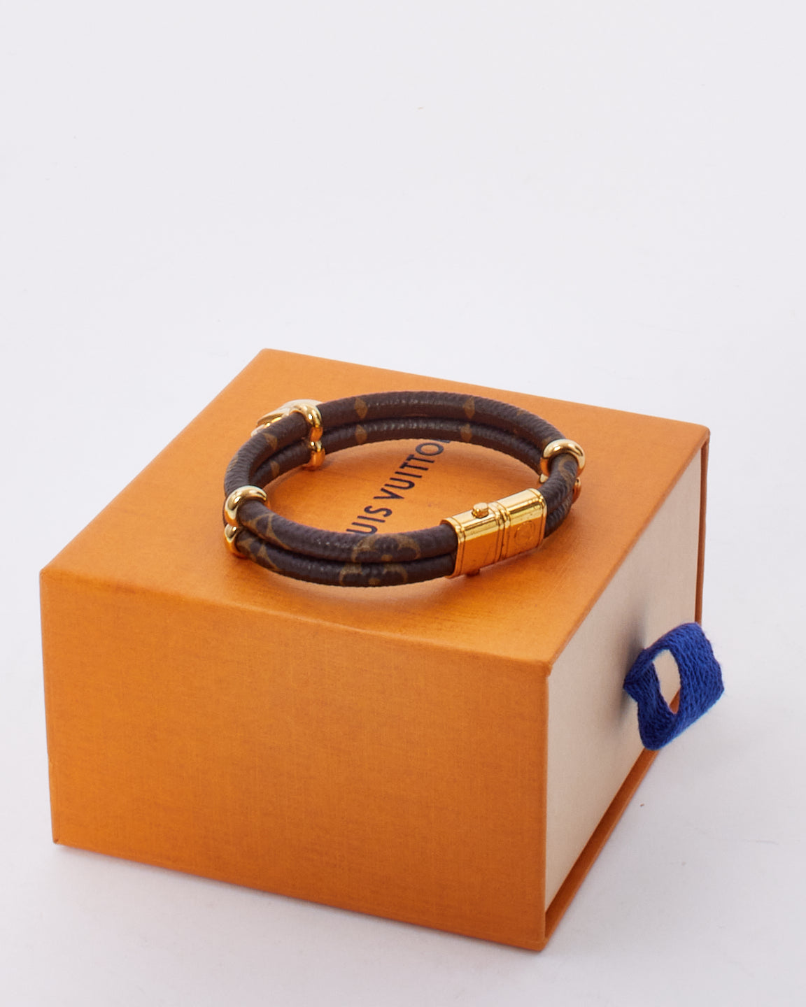 Louis Vuitton Monogram Canvas and Golden Metal Leather Keep It Twice Bracelet