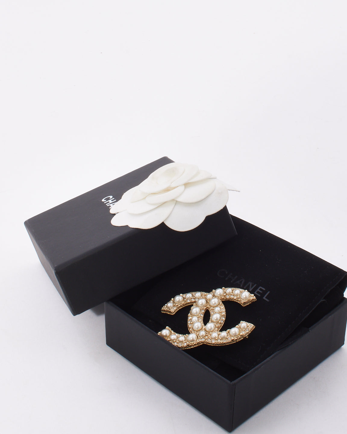 Chanel Gold Tone Metal & Pearl Brooch