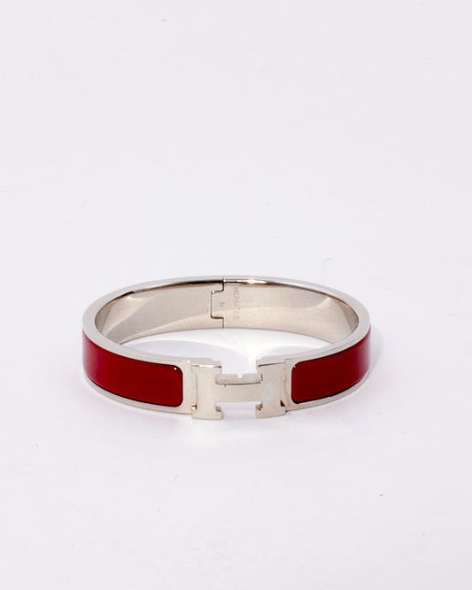 Hermès Clic H Red And Silver Clic H Bracelet- PM