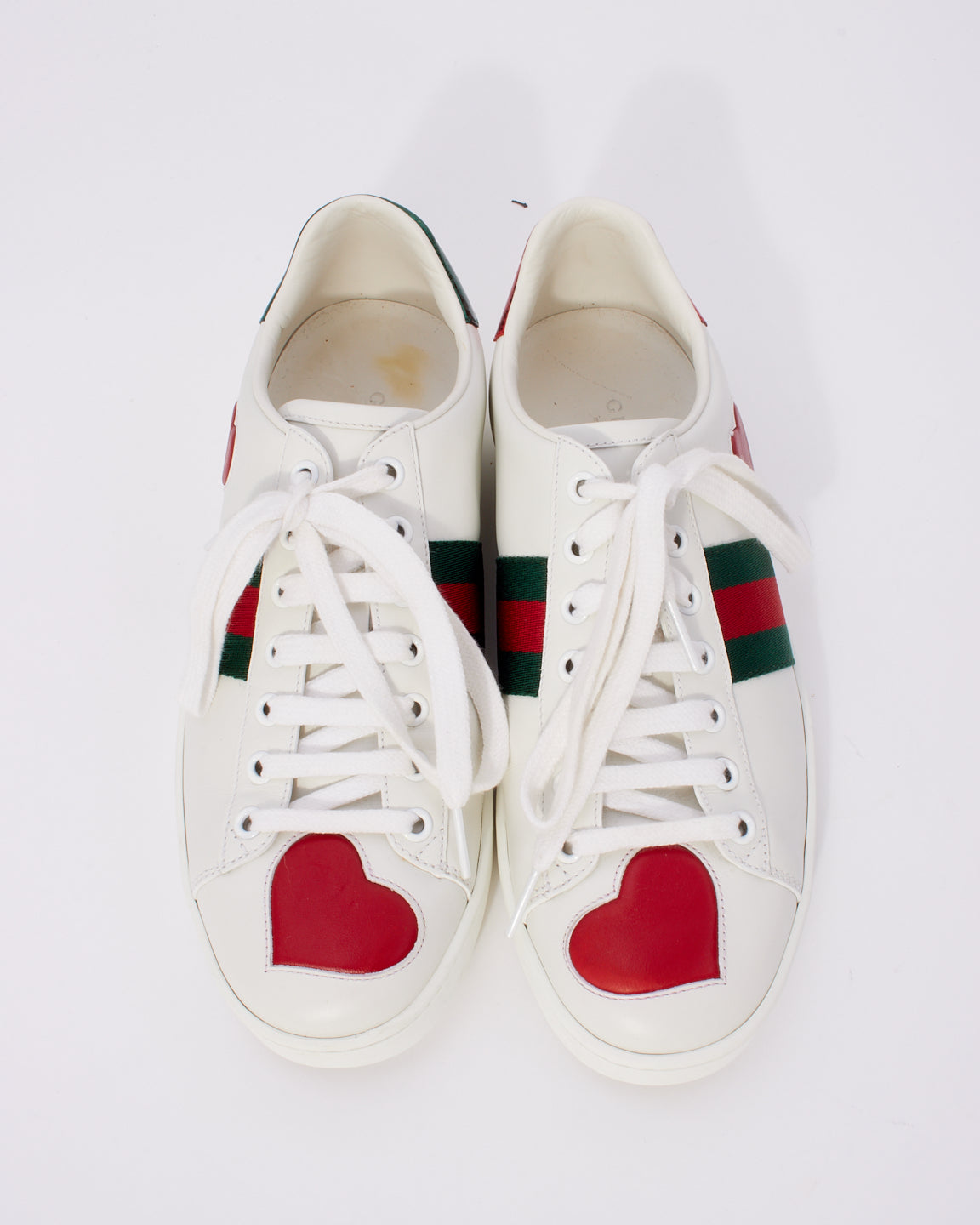 Gucci White Leather Heart Ace Low Top Sneakers - 38