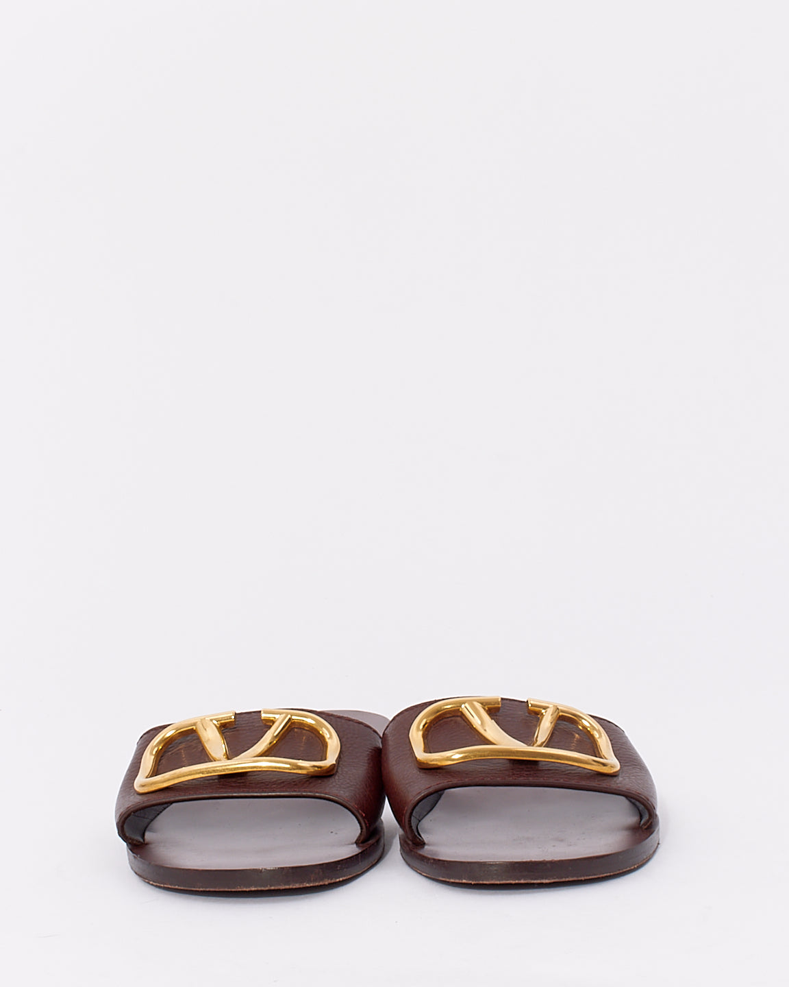 Valentino Brown Leather  V Logo Slide Sandals - 37