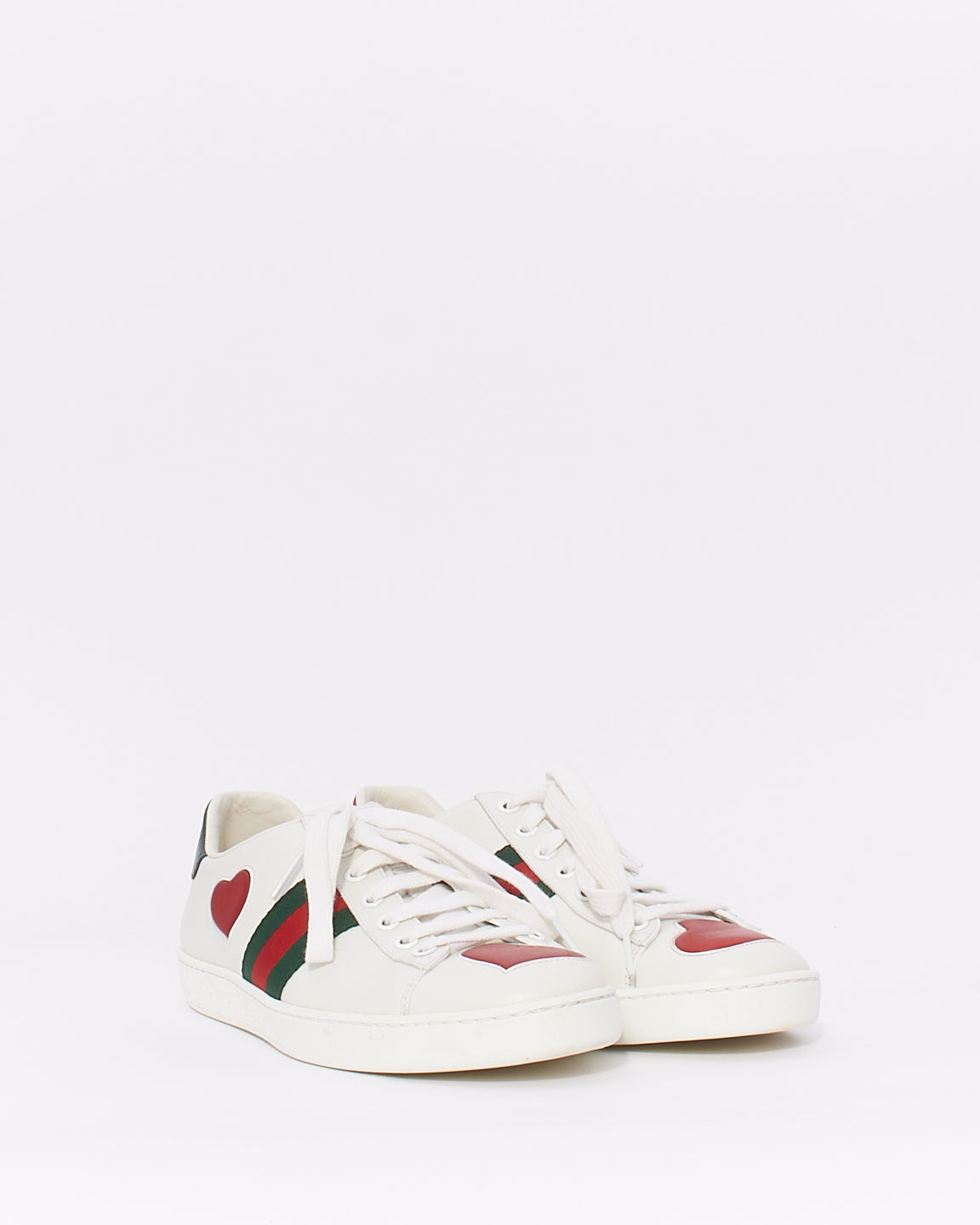 Gucci White Leather Heart Ace Low Top Sneakers - 38