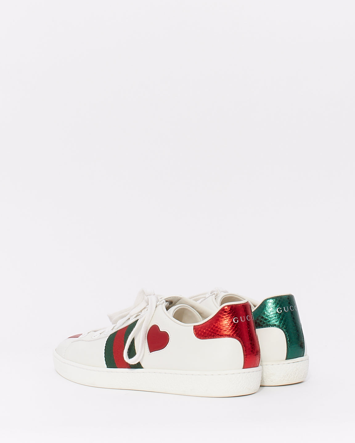 Gucci White Leather Heart Ace Low Top Sneakers - 38